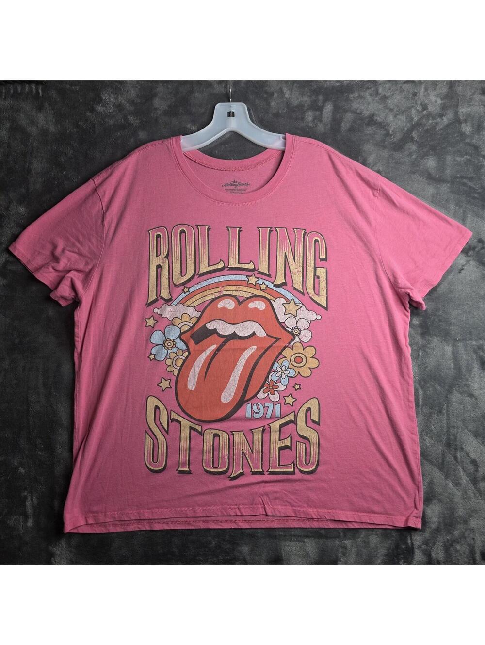 Rolling Stones Womens Sz XL. T Shirt Pink Lips UK Tour 1971 Two Side Graphics